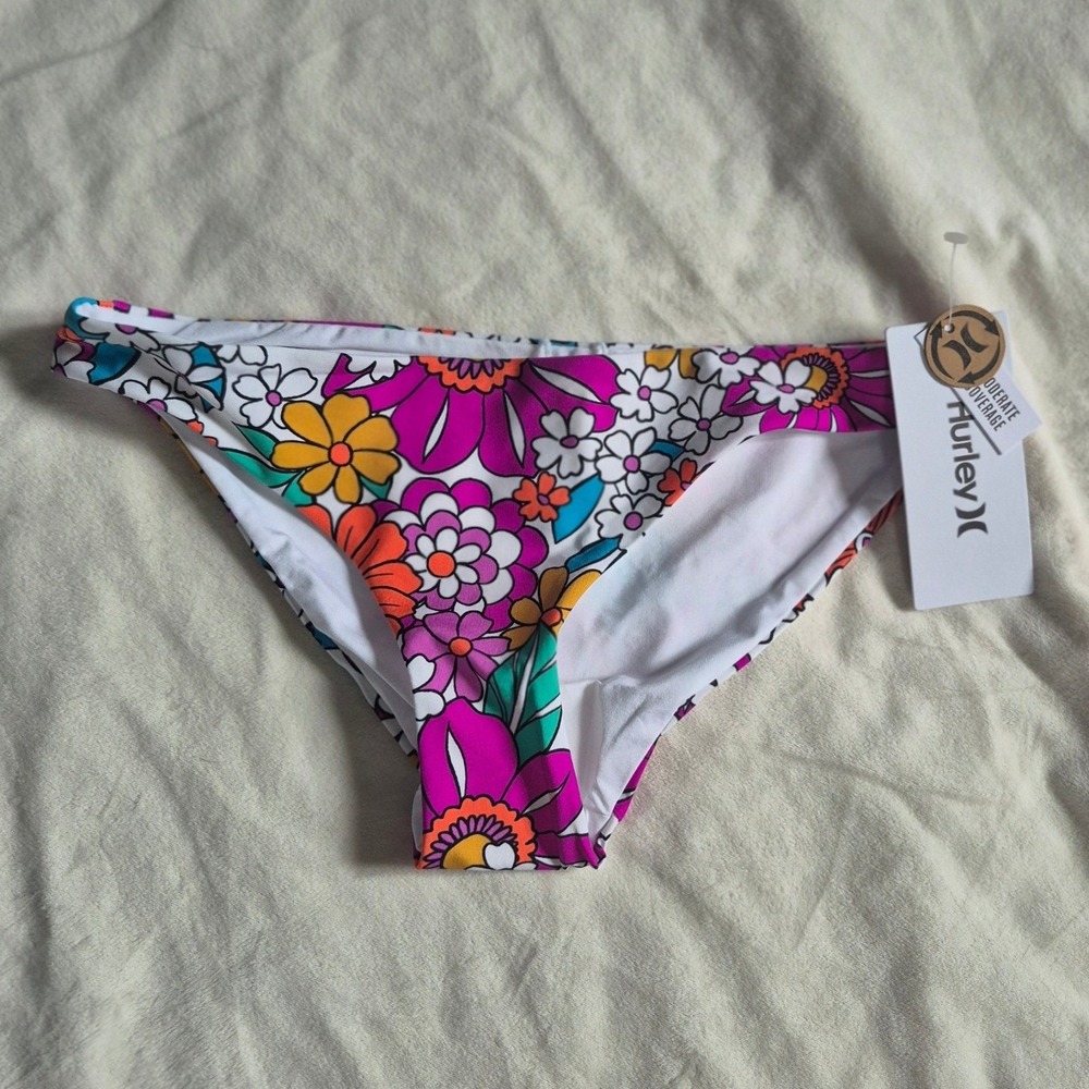 Hurley Groovy Floral Mod Bikini Bottom XS Multi Color Retro Print HB1343 NWT